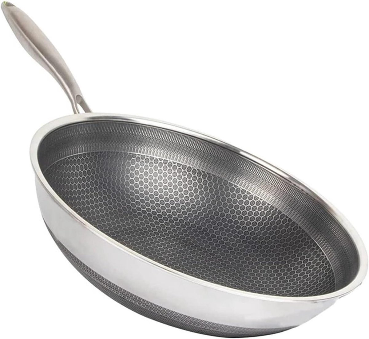 Roestvrij Staal Wok Koekenpan Veelzijdig Koken Gelijkmatige Warmte 28 cm Zilverkleurig
