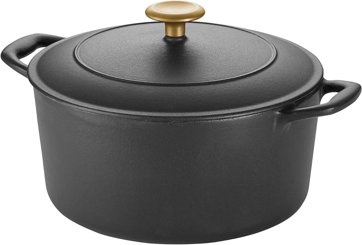 Gietijzeren Braadpan - Stoofpan Deksel - Langzaam Garen - Vochtvergrendelend Deksel - 55 Quart - Matzwart