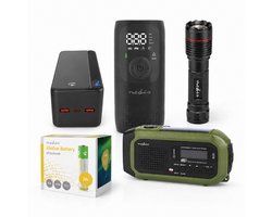 Nedis Noodpakket - Draagbare Noodradio - Powerbank 30000 mAh - Oplaadbare Zaklamp - Draagbare Compressor - 20 stuks AAA Alkaline Batterijen - Complete Survival Kit