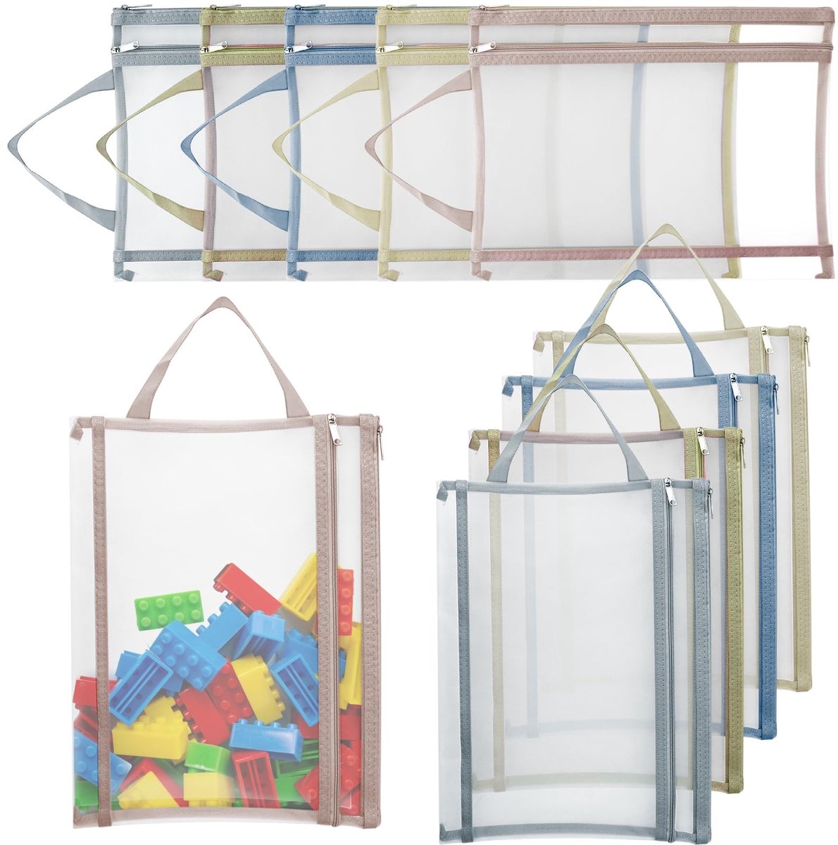 Dailygoods- Opbergzak Set van 10 - Dubbele Laag - Ademende Mesh - Zipper Pocket - Transparante A4 Tas - Voor School/Office/Games - Opbergzakjes