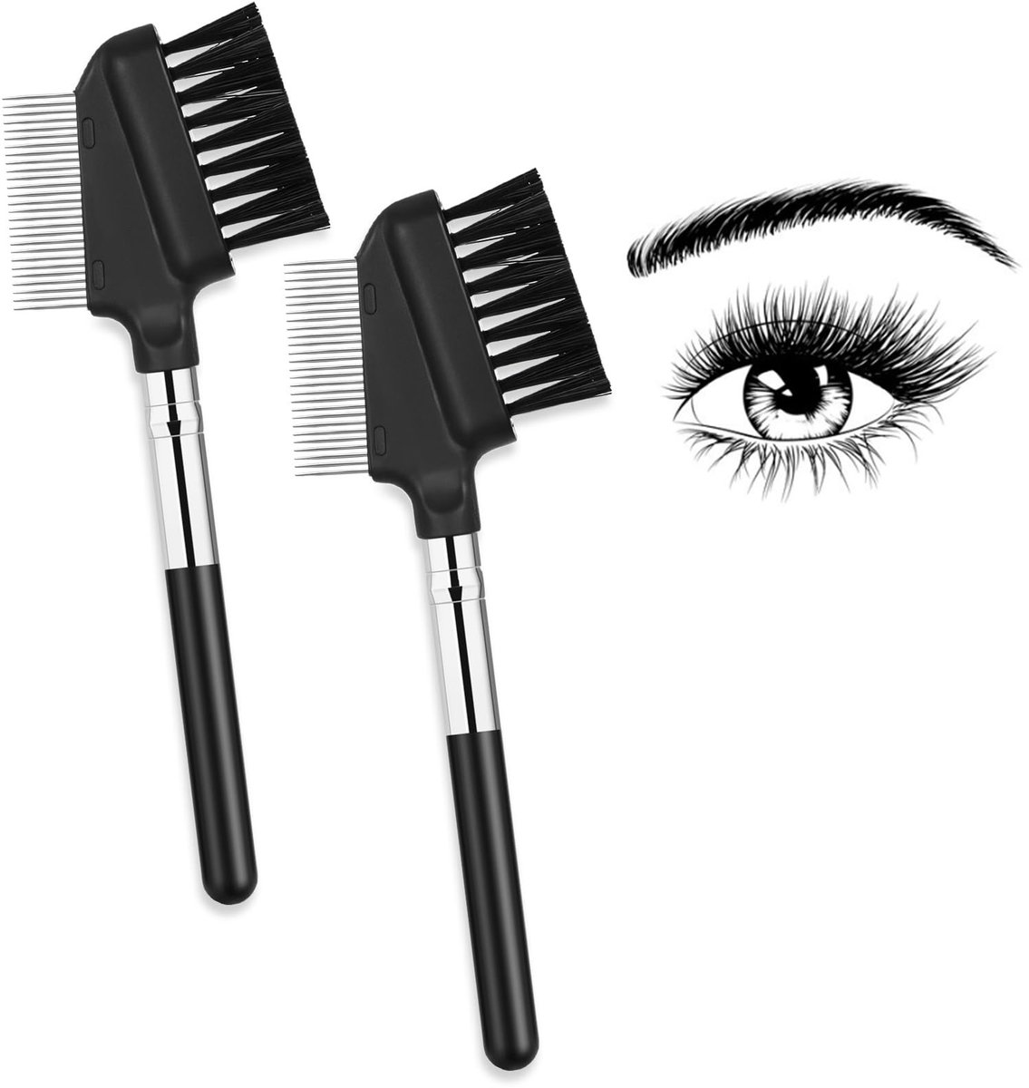 Dailygoods- Wimperkam Set van 2 - Metalen Wimperkam - Wenkbrauwkam - Wimperafscheider - Oogmake-upgereedschap - Zwart/Roestvrij Staal