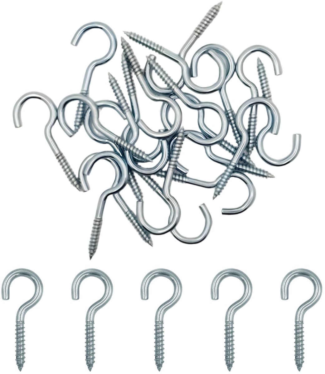 Dailygoods- Schroefhaken 20 Stuks - Roestvrij Staal 304 - Totale Lengte 40 mm - Schroefdraadlengte 18,5 mm - Buitendiameter 3 mm - Ideaal voor Binnen/Buiten - Haakschroeven