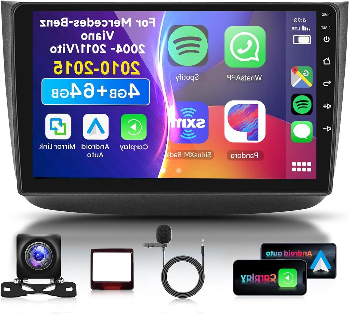4G 64G 10.1" Bluetooth autoradio voor Mercedes-Benz Viano 2004-2011/Vito 2010-2015 Carplay Android Auto,DSP EQ,1280 * 720,wifi GPS,Android 15,RDS/FM-radio 2 DIN met AHD-achteruitrijcamera