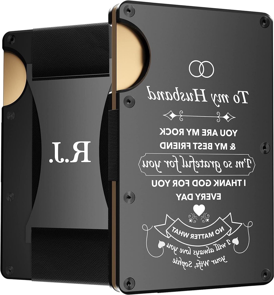 Metal Wallet - Kaarthouder - Persoonlijk Cadeau - Gepersonaliseerd Graveren - Houdt 12 Kaarten - Geel
