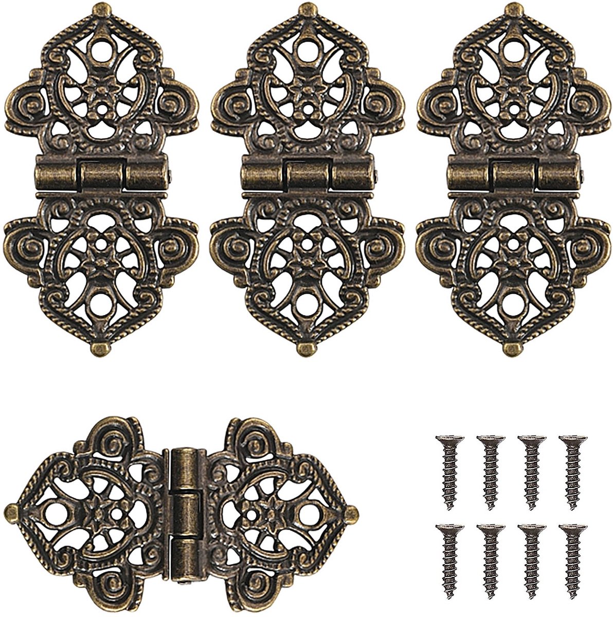 Dailygoods- Scharnier 4 Stuks - Retro Decoratief Scharnier - Houten Kisten - Bevestigingsschroeven - Duurzaam Hoogwaardig IJzer - Eenvoudig te Installeren - Deurscharnier