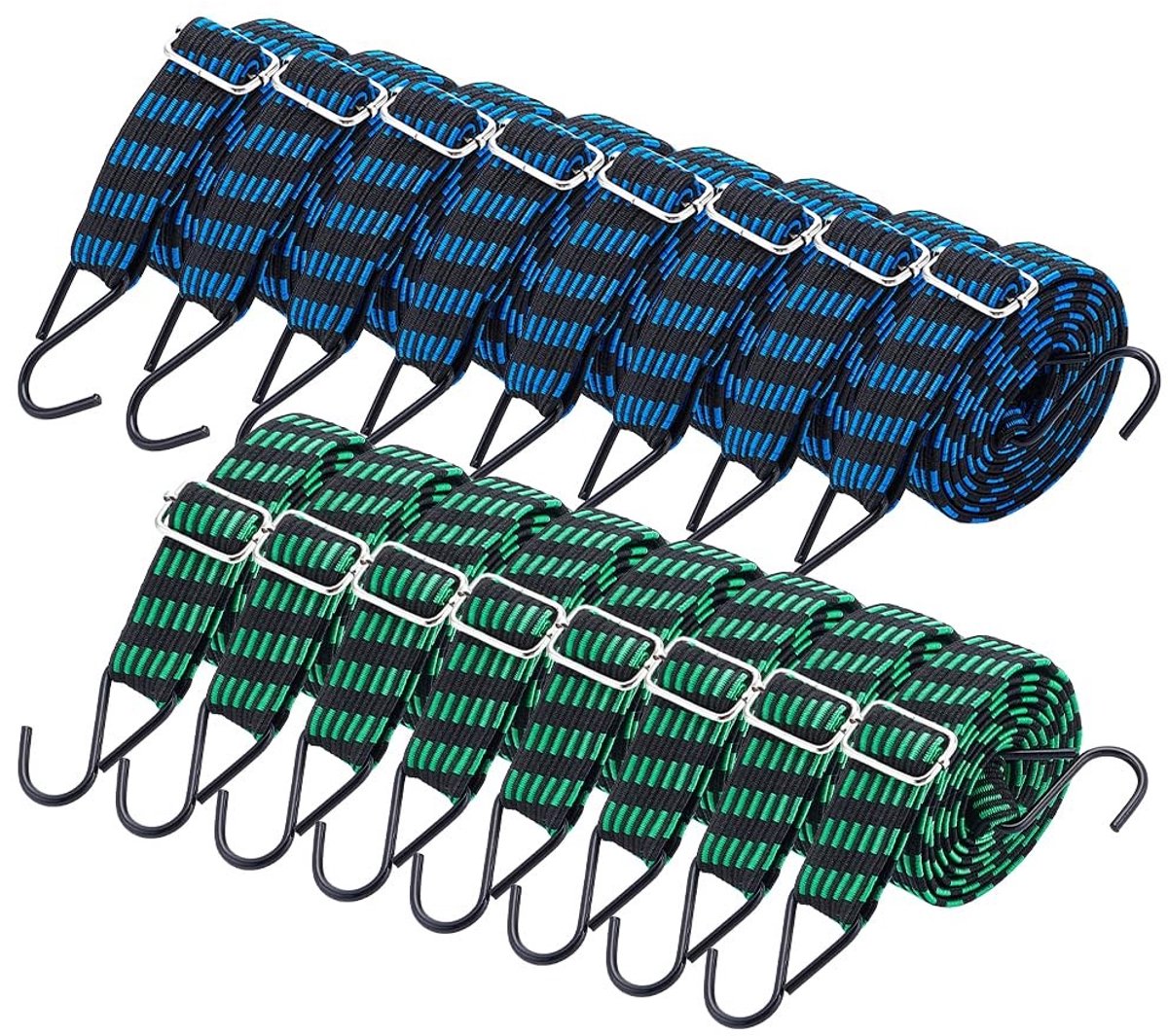 Dailygoods- Bungee Koorden 16 Stuks - Verstelbare Lange Bandjes - Heavy Duty Elastische Riemen - Metalen Haken - Duurzaam Polypropyleen - Geschikt voor Cargo en Camping - Elastische Banden