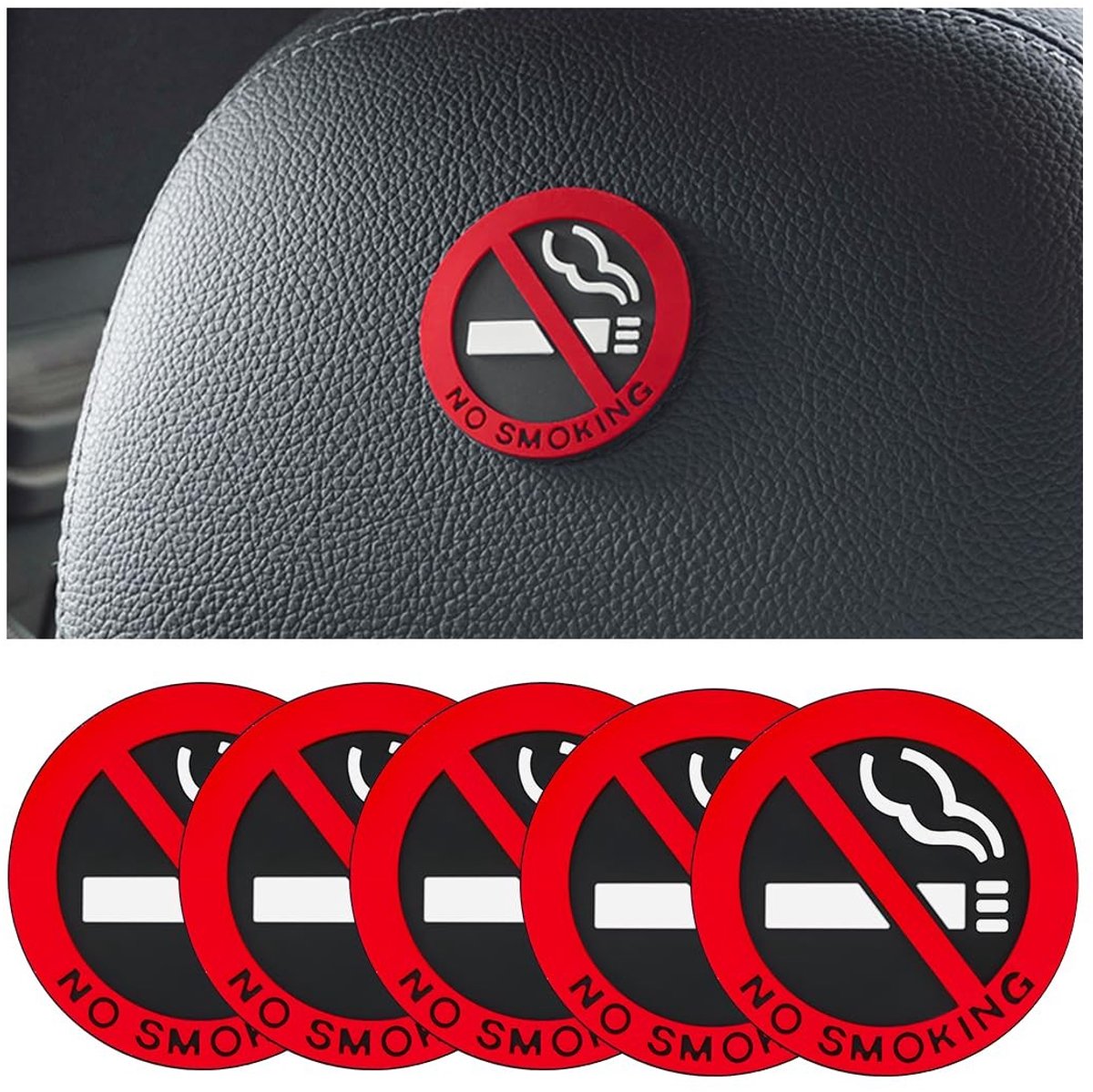Dailygoods- Autostickers 5 Stuks - Niet-Roken Stickers - Zelfklevende PVC Stickers - Zwart/Rood/Wit - 50 x 50 mm - Plakinstallatie - Rookverbod Sticker