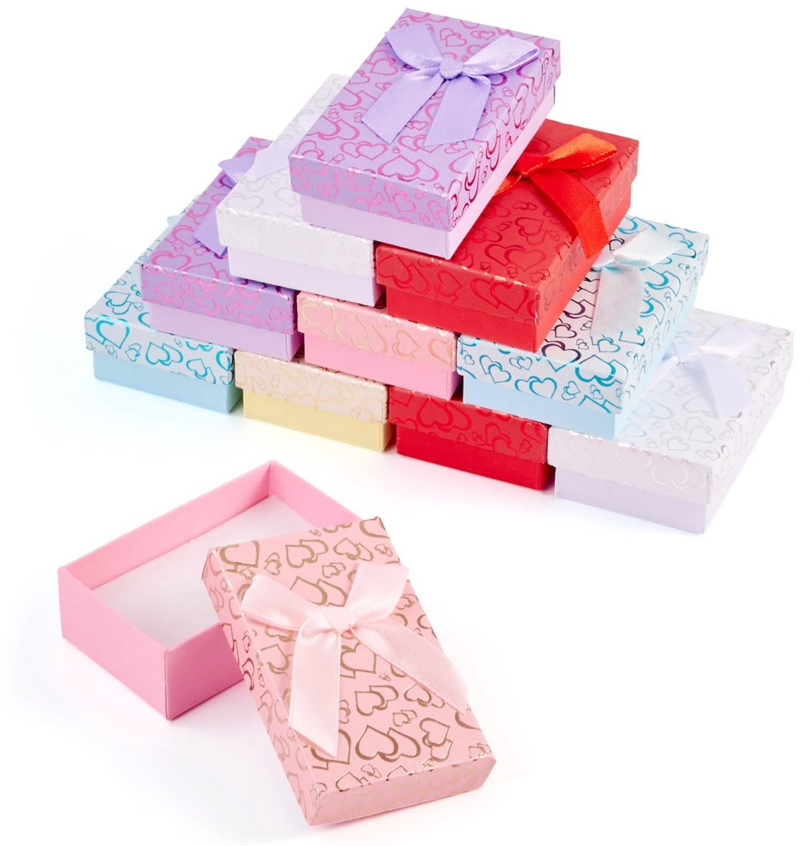 Dailygoods- Sieraden Doos 12 Stuks - Kartonnen Geschenkdozen - Sieraden Verpakking - Rechthoek - 6 Kleuren - Afmetingen 50x81 mm