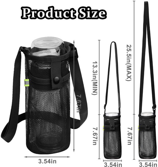 Dailygoods- Waterfleshouder met verstelbare schouderband - Fleshouder voor wandelen - Drinkfleshouder - Nylon - 19.5 x 9 cm - Zwart — afbeelding 2