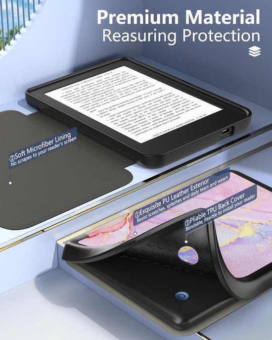 Dailygoods- Beschermhoes ultradun - Kobo Clara BW/Colour 6 inch - lichtgewicht - krasbestendig - zachte TPU - automatische wekker/slaap - E-reader Hoes — afbeelding 3