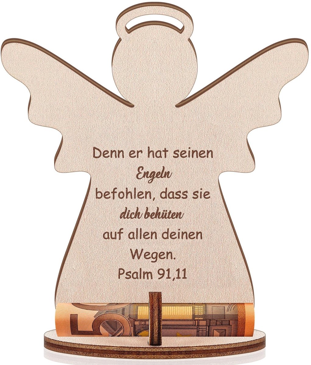 Dailygoods- Geldgeschenk Houten Engel - Doopgeschenk - Decoratie - Geluksbrenger - Geldcadeau - 12 cm x 11 cm