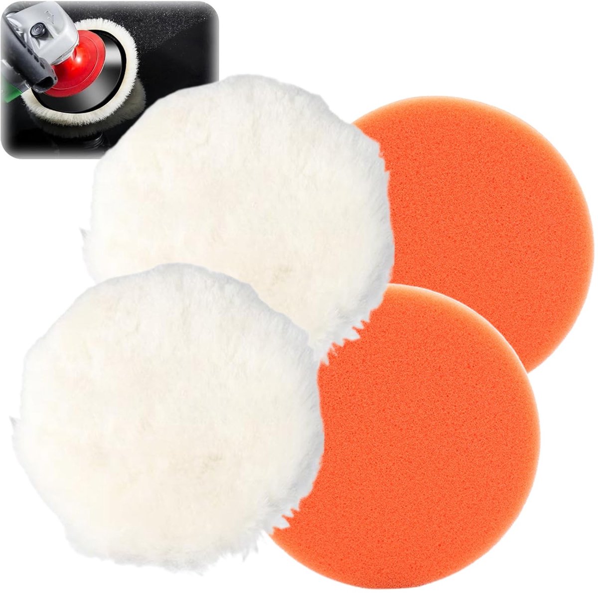 Dailygoods- Polijstpads 125 mm - Set van 4 - Kunstwollen/Spons Polijstpads - Klittenbandsysteem - Geschikt voor Excentrische Schuurmachines - Wasbaar en Herbruikbaar - Polijstschijven