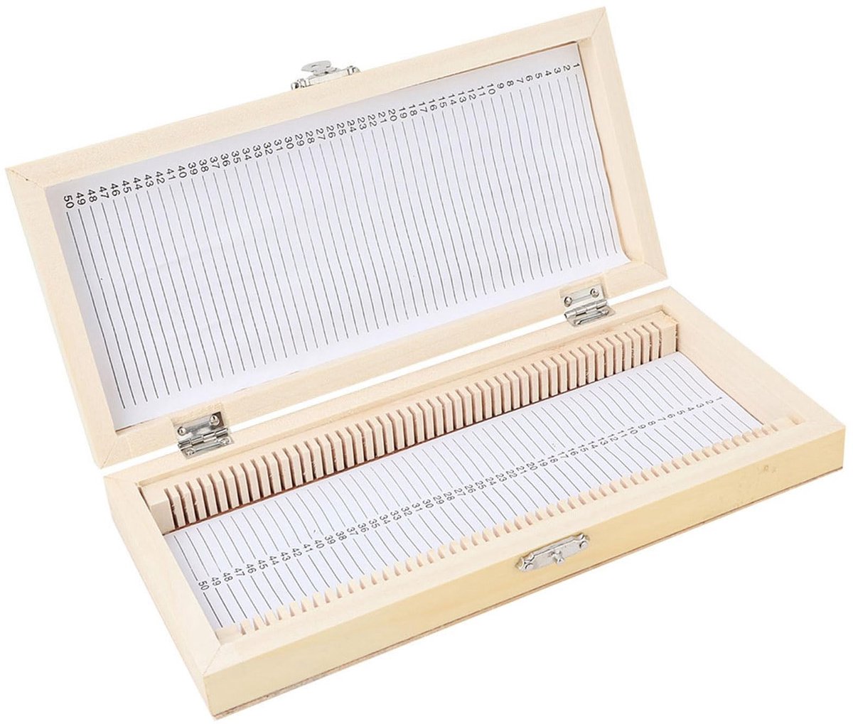 Dailygoods- Glaasjesdoos Houten - Opbergdoos voor 50 stuks - Metalen gesp - Metalen scharnier - Afmetingen 23x10,6x3,5 cm - Geschikt voor dia's