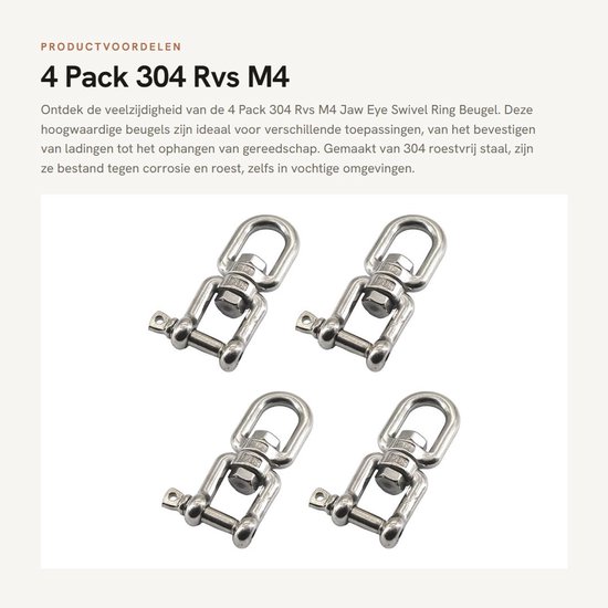 Dailygoody - 4 Pack 304 Rvs M4 Jaw Eye Swivel Ring Beugel - 360° Swivel Ring Connector - Geschikt voor diverse toepassingen - Max belasting 110KG - Du van Merkloos — afbeelding 5