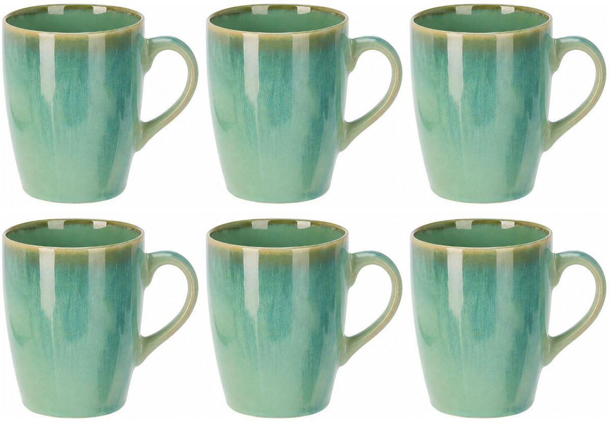 Siaki Koffiemok / theemok Faye - groen - set 6x - 340 ml - mokken - kerammiek - tas