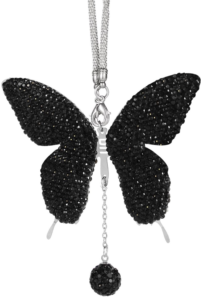 Dailygoods- Autohanger Elegant - Vlinder Ornament - Achteruitkijkspiegel Accessoire - Zwart - Legering met Steentjes - Glanzend Design - Autodecoratie