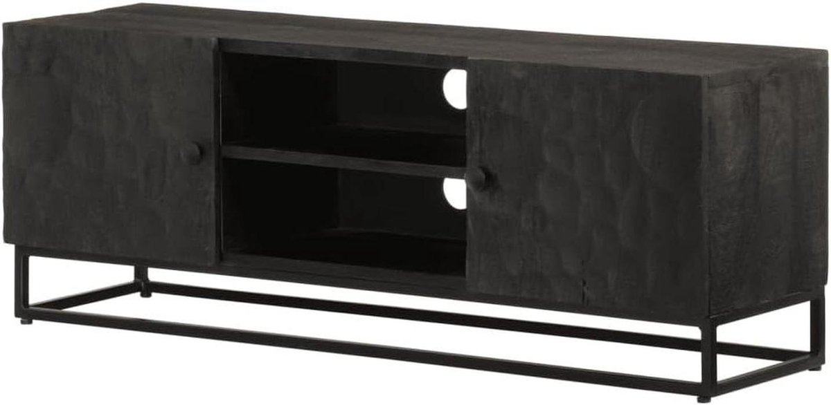 Televisiekast - Tv-meubel Salontafel - Woonkamer Opbergen - Massief Mangohout Ijzer - 110 x 30 x 40 cm - Zwart