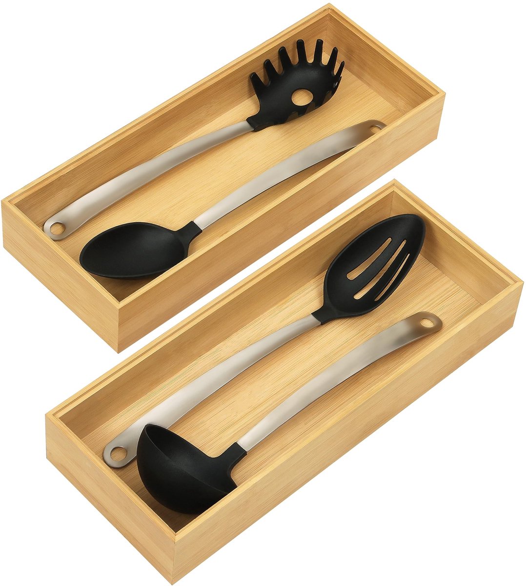 Dailygoods- Lade Organizer Bamboe - 2 Stuks - Houten Bestek Organizer - Keukengerei Houder - Stapelbaar - 15,5 x 6,5 x 38,5 cm - Bestekhouder
