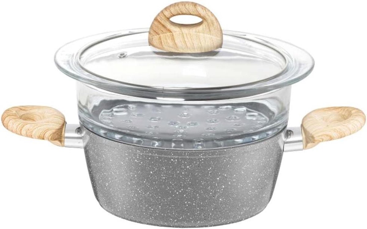 Stoompan met inzet Kookpan met deksel Gezond koken Gelijkmatige warmteverdeling 20 cm Bruin grijs