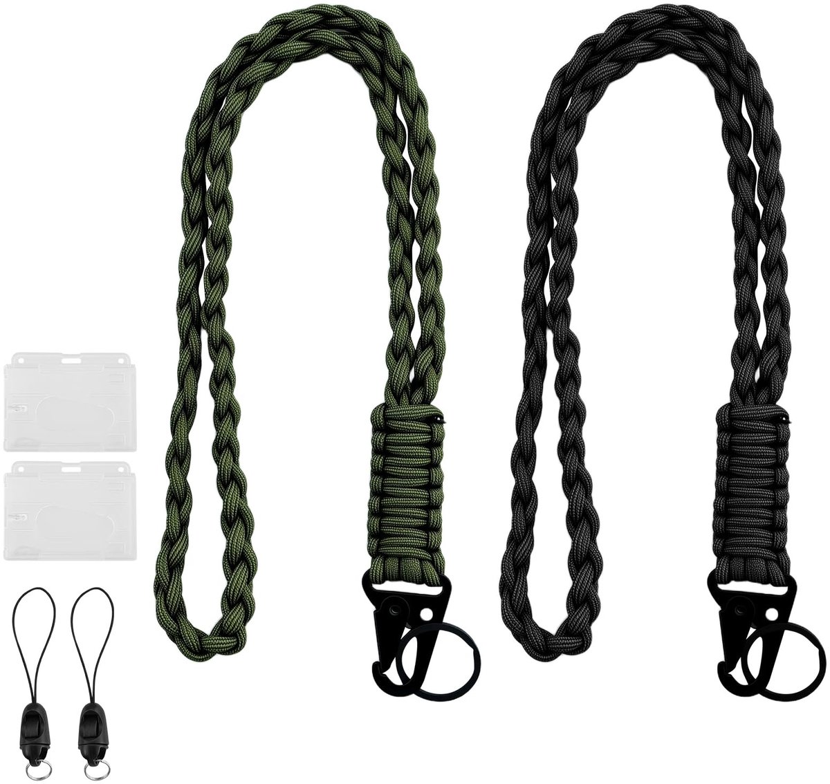Dailygoods- Sleutelhanger Paracord 2 stuks - Sleutelkoord met karabijnhaak - ID-kaarten houder - Outdoor - Camping - Hoogwaardig materiaal