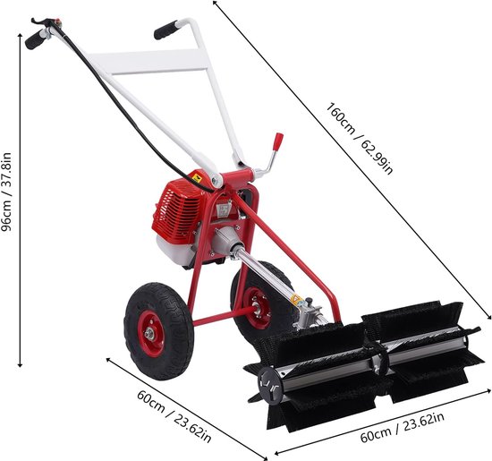Benzine Veegmachine - Wegveegmachine Handveegmachine - Terrassen Reinigen - Krachtige Tweetaktmotor - 76 x 31 x 49 cm - Rood — afbeelding 2