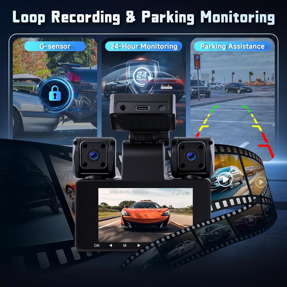 Auto Camera Systeem - Dashcam Set - Veilige Rit - 360 Graden Bescherming - 2K + 1080P Resolutie - Zwart – foto 2