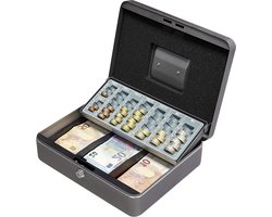 ARREGUI Cashier C9246-EUR Geldkist met Muntentelbord | Stalen Geldkistje met Euro Telbord voor Munten en Bankbiljet Compartiment | 30 cm Breed | Geldkluisje | Kassa met Muntsorteerder | Grijs