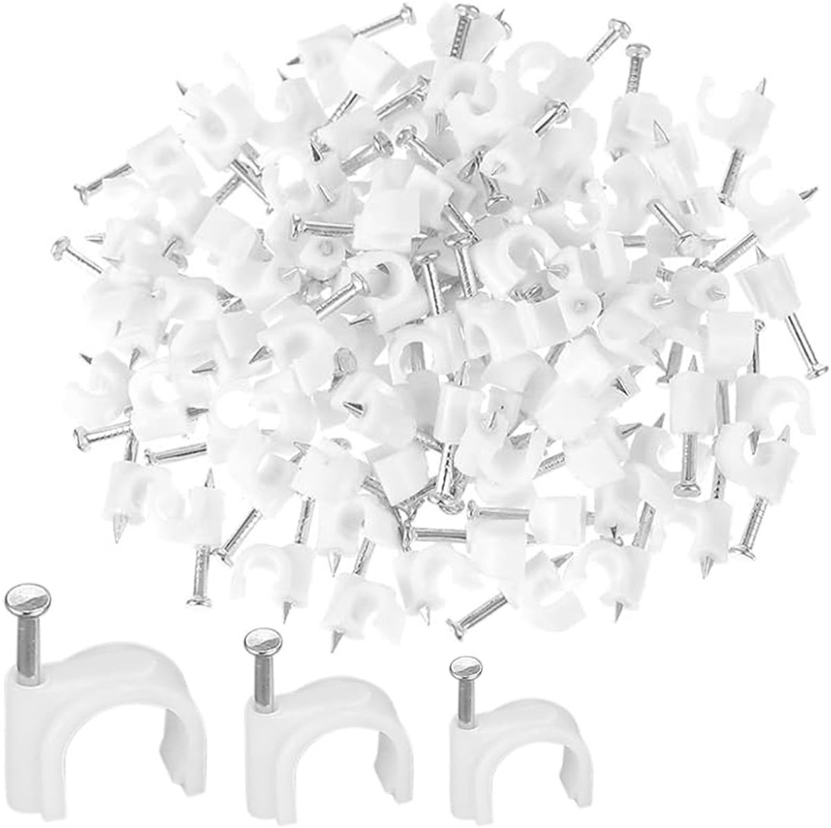 Dailygoods- Kabelhouder 300 Stuks - Kabelklemmen/Spijkerklemmen - Wandmontage - Maten 4 mm/6 mm/8 mm - Duurzaam - Hoogwaardige kunststof met staalspijkers - Kabelklem