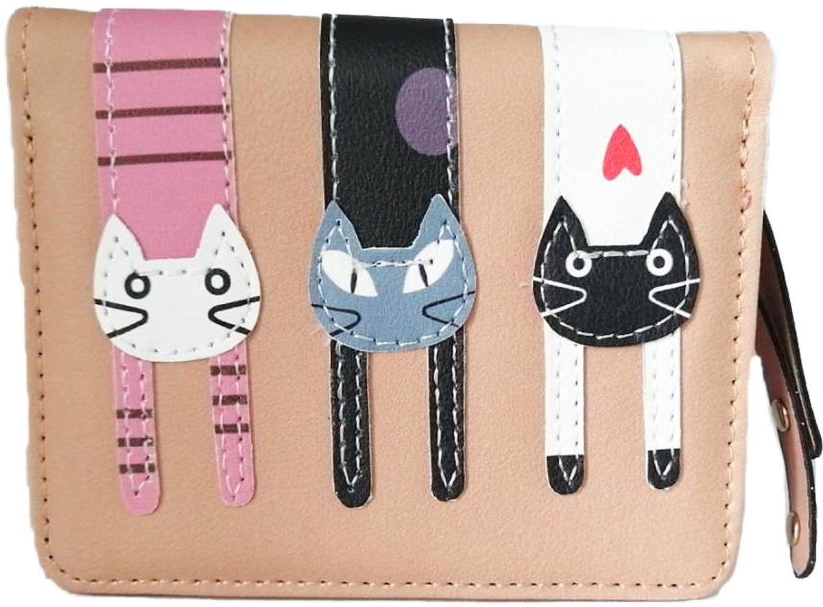 Dailygoods- Portemonnee Schattige Kat - Portefeuille Dames - Duurzaam PU-leer - Compact 12x9,5x3,5 cm - Ideaal Cadeau voor Meisjes - Stijlvol Ontwerp
