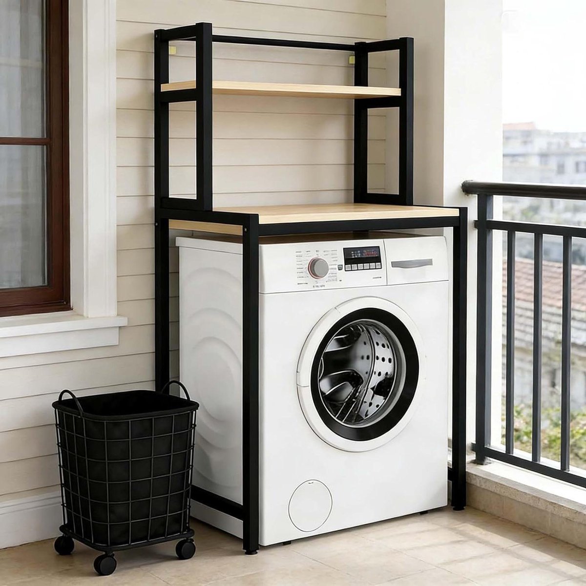Opbergrek Wasmachine - Badkamerkast - Ruimte Besparen - Stevig Metalen Frame - 2 Stuks - Zwart