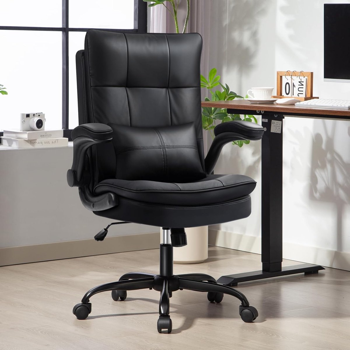 Ergonomische Bureaustoel – House&Garden Luxe Directiestoel 150 kg – Kunstleer, Hoge Rugleuning, Verstelbaar, Kantelfunctie, Draaistoel met Wielen – Zwart