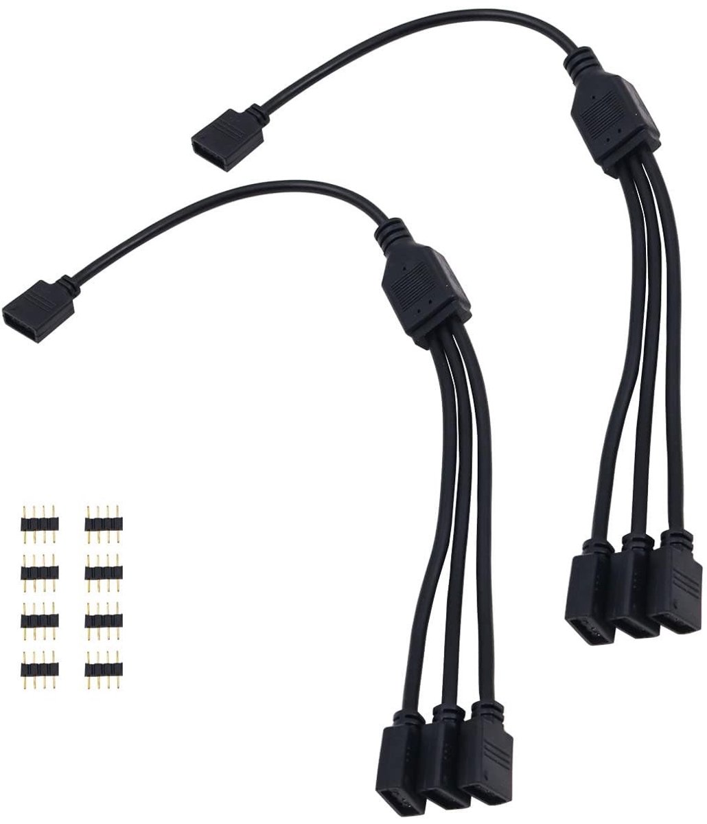 Dailygoody - LED Strip Splitter Kabel - 1 tot 3 Poorten - Zwart - RGB Splitter voor LED Strips - Geschikt voor 5050 3528 2835 - 30cm