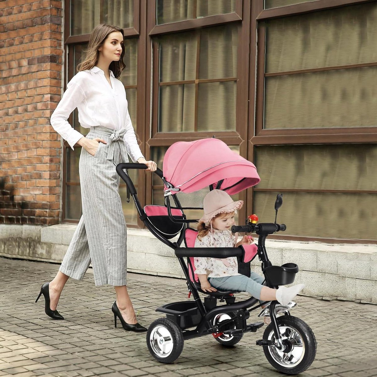 Kinder driewieler - Loopfiets baby - Veilig buiten spelen - Multi-stage gebruik - 46x75x106cm - Roze