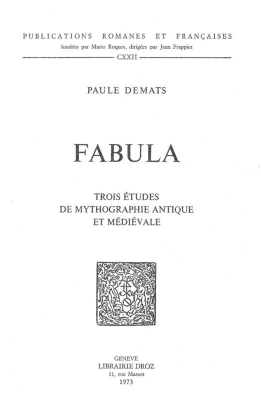 Publications Romanes et Françaises - Fabula : trois études ... - cover