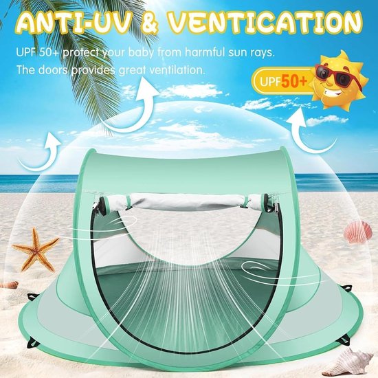 Schaduwtent Kinderen - Kindertent UV-bestendig - Bescherming tegen zon - Verbeterd ventilatiesysteem - 110x70x50cm - Blauw — afbeelding 3