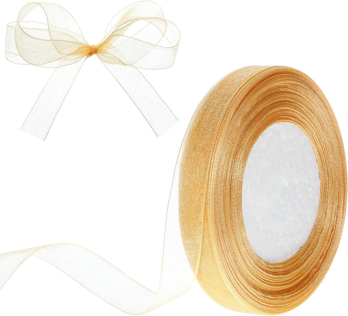 Gouden Organza Cadeaulint 45m 1.5cm - Dun Lint voor Cadeauverpakking, Bruiloft Decoratie en Verjaardagsaccessoires