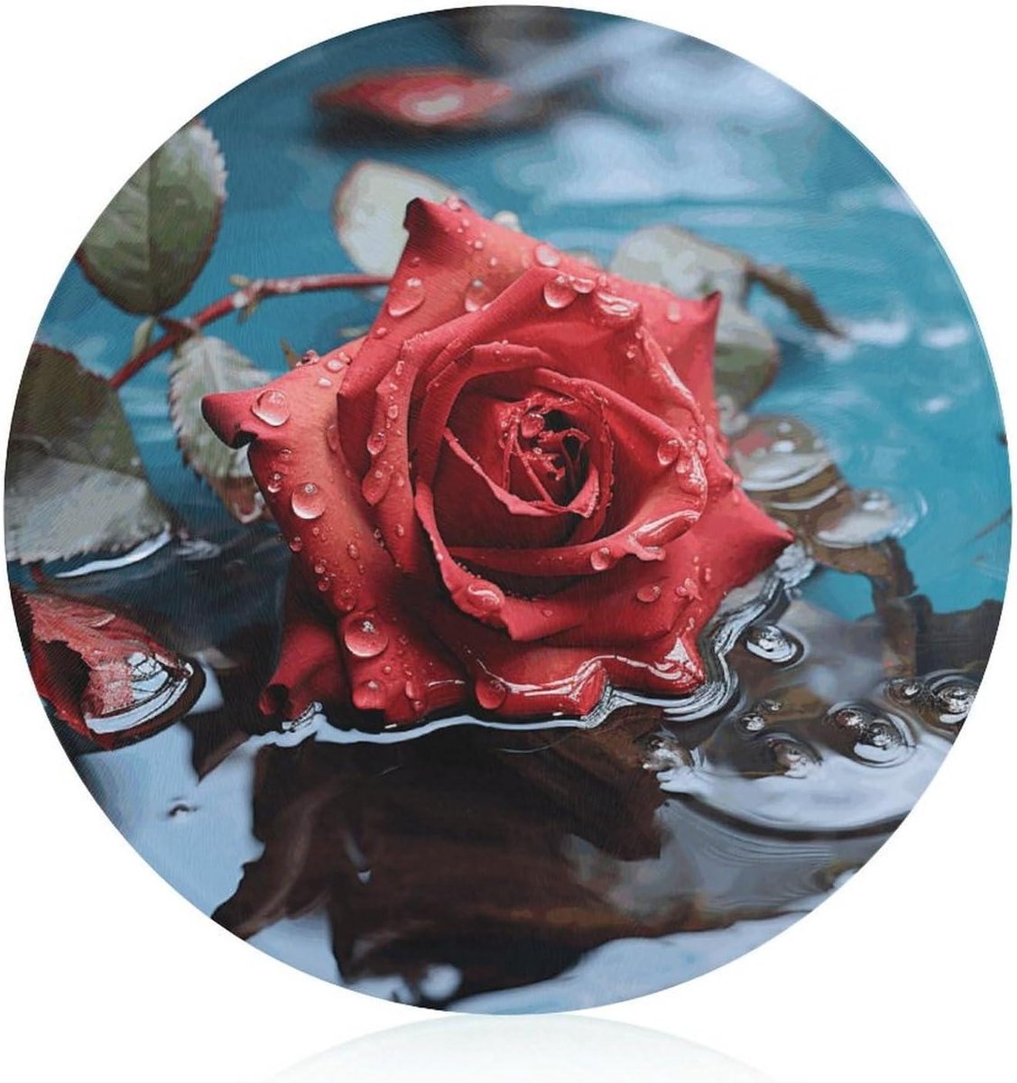 Snijblok - Hakblok Keuken - Groenten Snijden - Gehard Glas - 20.1 cm - Rode Roos in Water