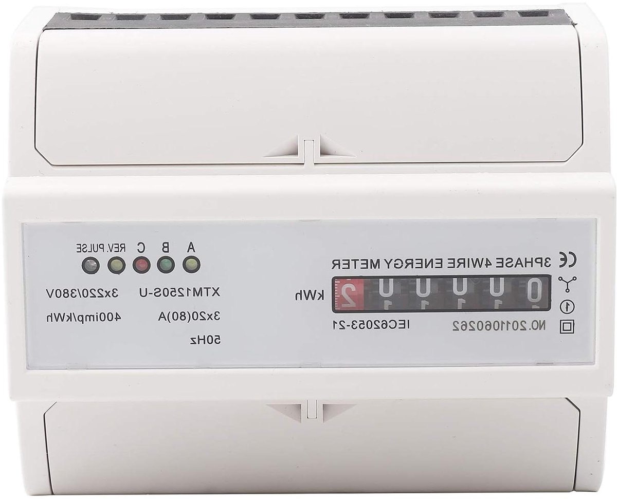 Driefase Energiemeter - Stroommeter KWH - Industriële Meting - DIN-rail Montage - 20(80)A - Grijs