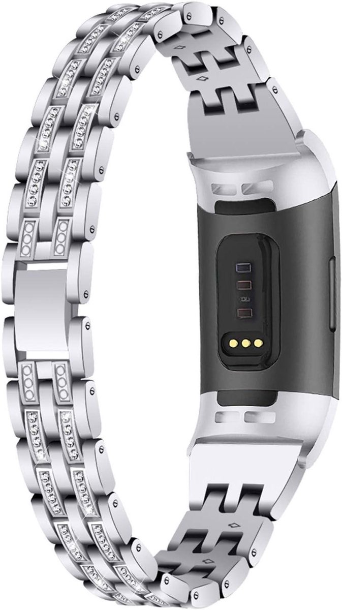 Metalen Band - Horlogeband Armband - Smartwatch Personaliseren - Strass Versierd - 150-190 mm - Zilver