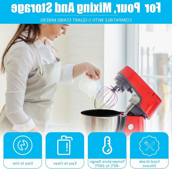 Siliconen Kom Inzetstukken voor Keukenmixers, Ideaal voor Thuisbakkers en Patissiers, Inclusief Deksel en Antiaanbaklaag, Geschikt voor 5 Qt Mixers — afbeelding 2