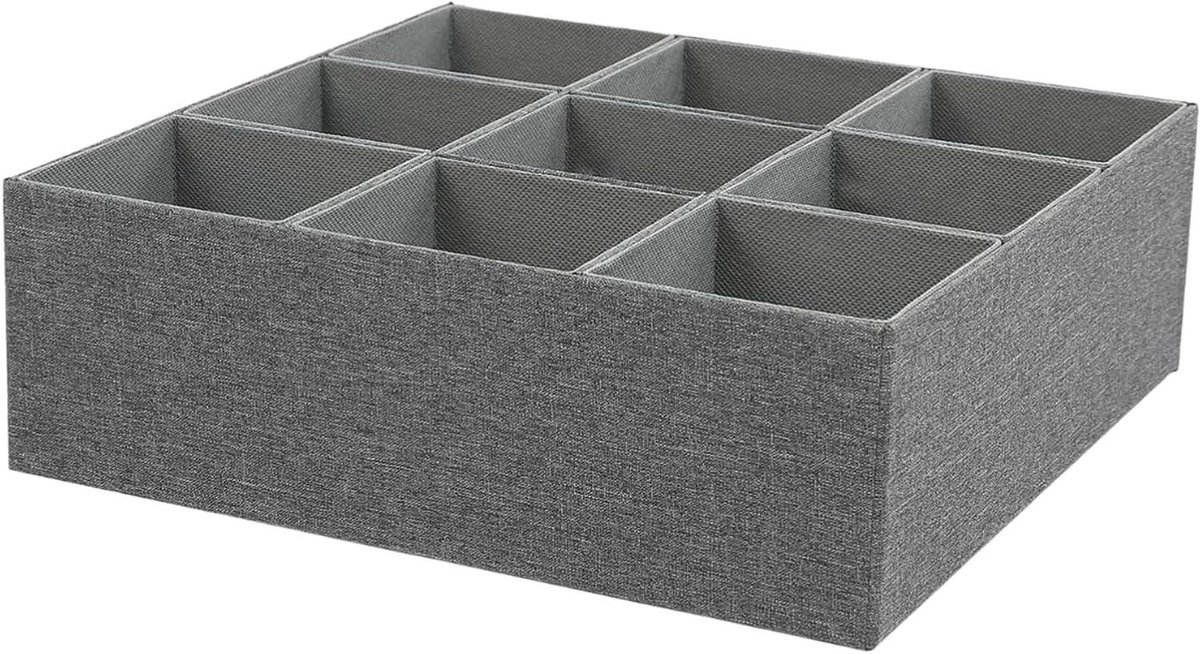 Lade Organizer - Opbergdoos Linnen - Kleding Sorteren - 9 Vakken Flexibel - 31x31x8 cm - Grijs