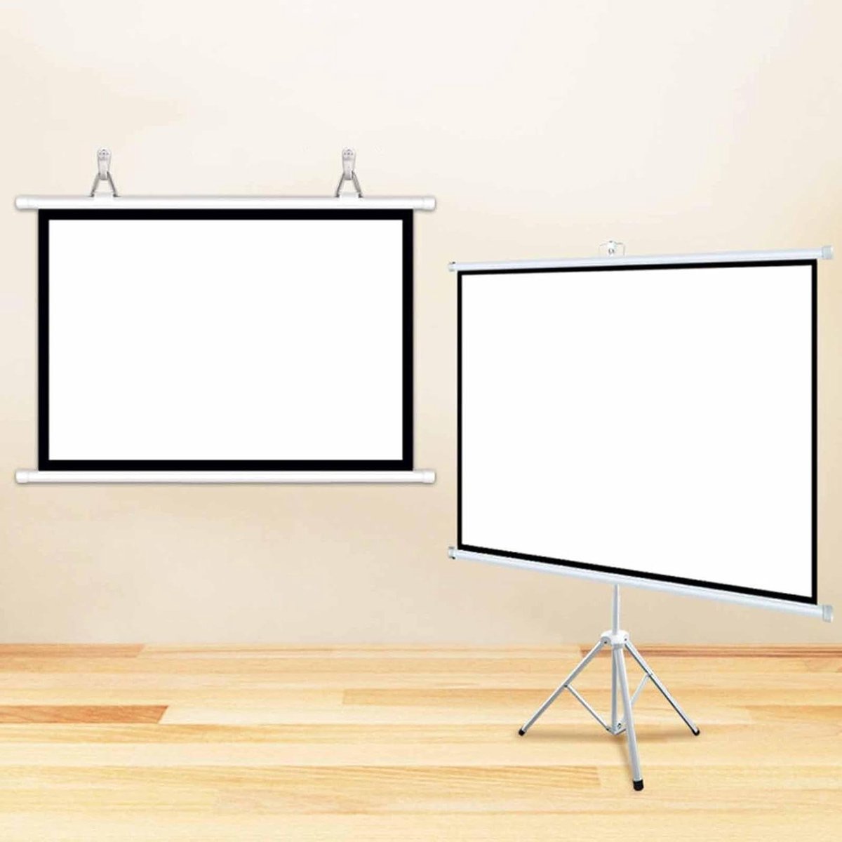 Projectiescherm met Standaard - Filmscherm Vaste Frame - Thuisbioscoop Kantoor - Opvouwbaar Anti-Vouw - 100x100cm - Wit