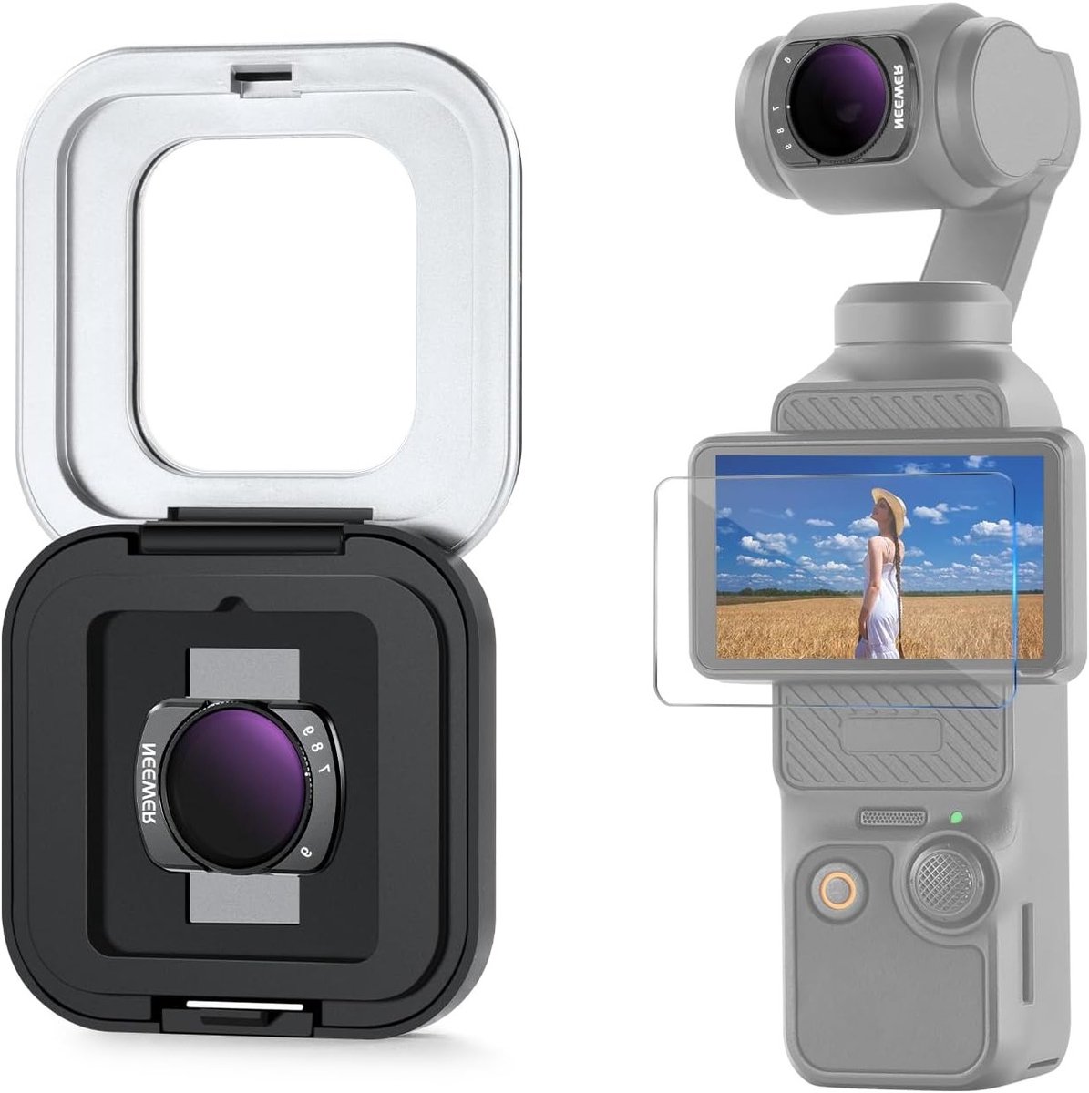 Variabele ND-filter voor DJI Osmo Pocket 4 en 3 - Magnetisch, Multi-laags Coating ND64-512, Inclusief Schermbeschermer en Opbergtas