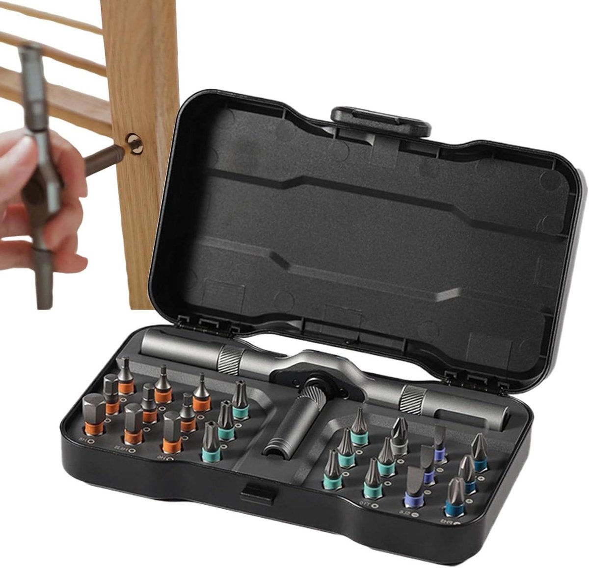 Schroevendraaierset - Ratelschroevendraaier Bits - Precisiewerk Reparatie - Magnetische Grip - 24 Delig - Grijs