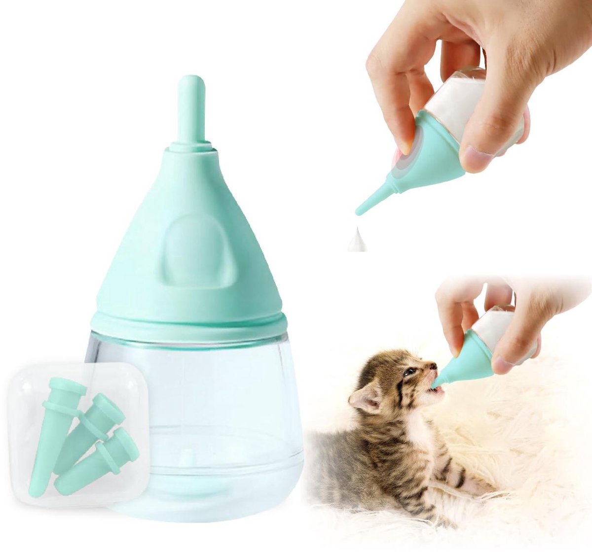 carmdering - Huisdierfles - Puppyfles - Kattenfles - Blauw, 40 ml, bionische speen, lekvrij, verstikkingsvrij - Voor pasgeboren puppy's, kittens en konijnen - BPA-vrij, met 3 vervangbare spenen - Eenvoudig schoon te maken