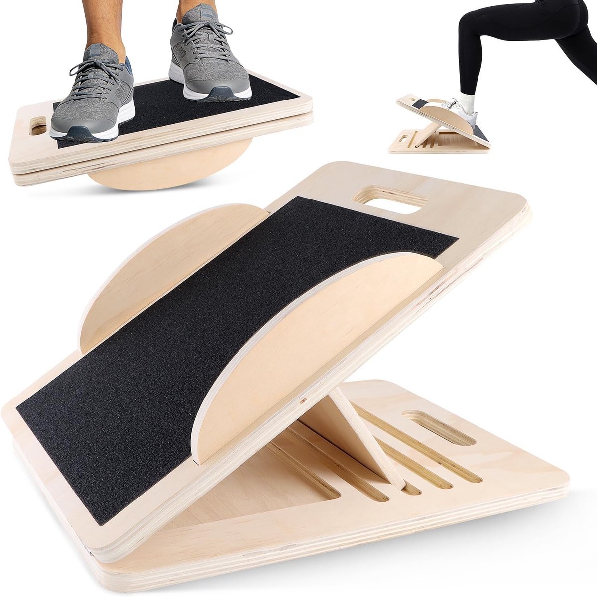 Verstelbare houten balansplank voor kuitstretching en mobiliteitsoefeningen - ideaal voor training en herstel van spieren