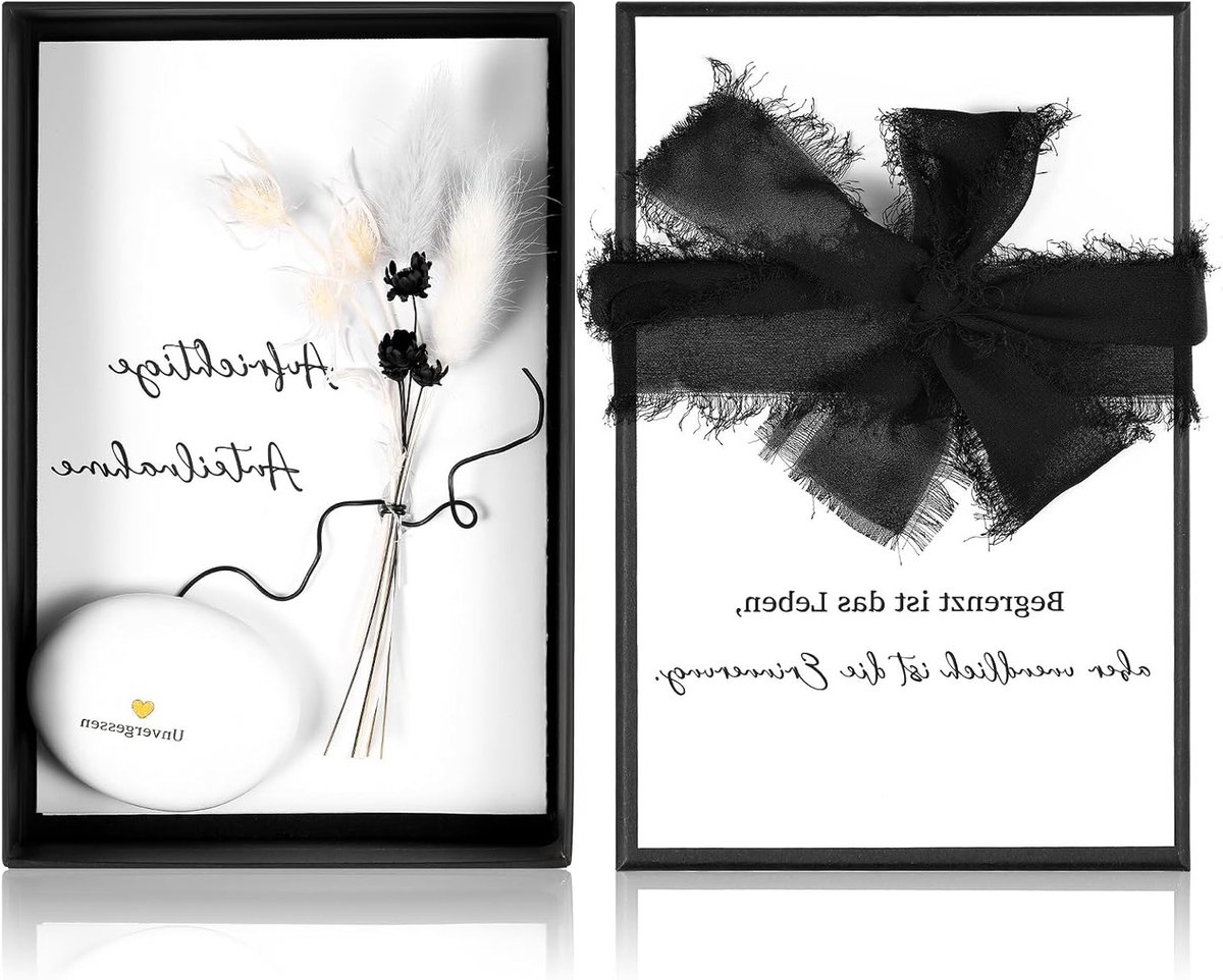Herinneringsgeschenk voor rouwenden, geldcadeau, condolencekaart met gedroogde bloemen, rouwsteen en geschenkdoos