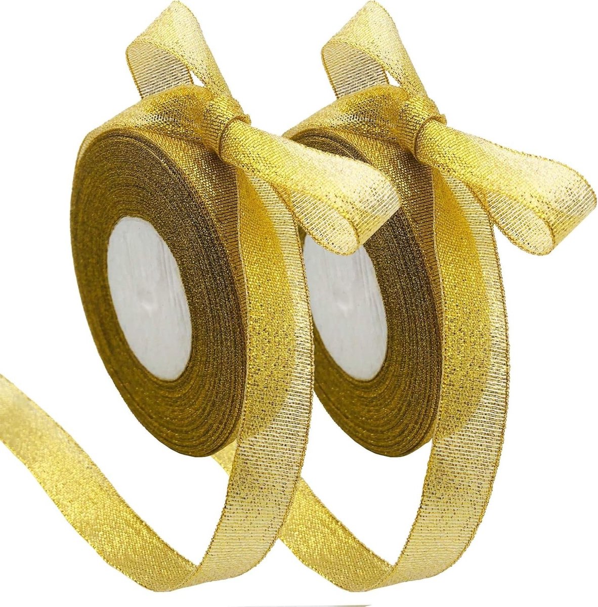 Gouden Organza Lint, 2 Stuks van 25 Yards, Dun Decoratief Lint voor Cadeauverpakking, Bruiloften en Feestdecoraties, Ideaal voor Ballonnen en Naaiprojecten