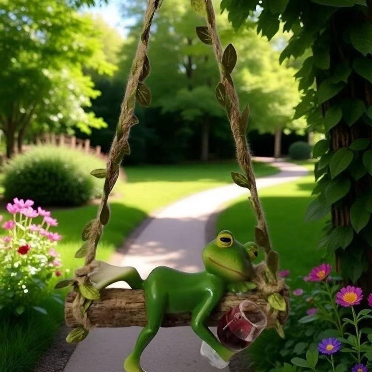 Tuinschommel kikker hars - Gazon ornament fee tuin - Buitenruimte verfraaien - Weerbestendige hars