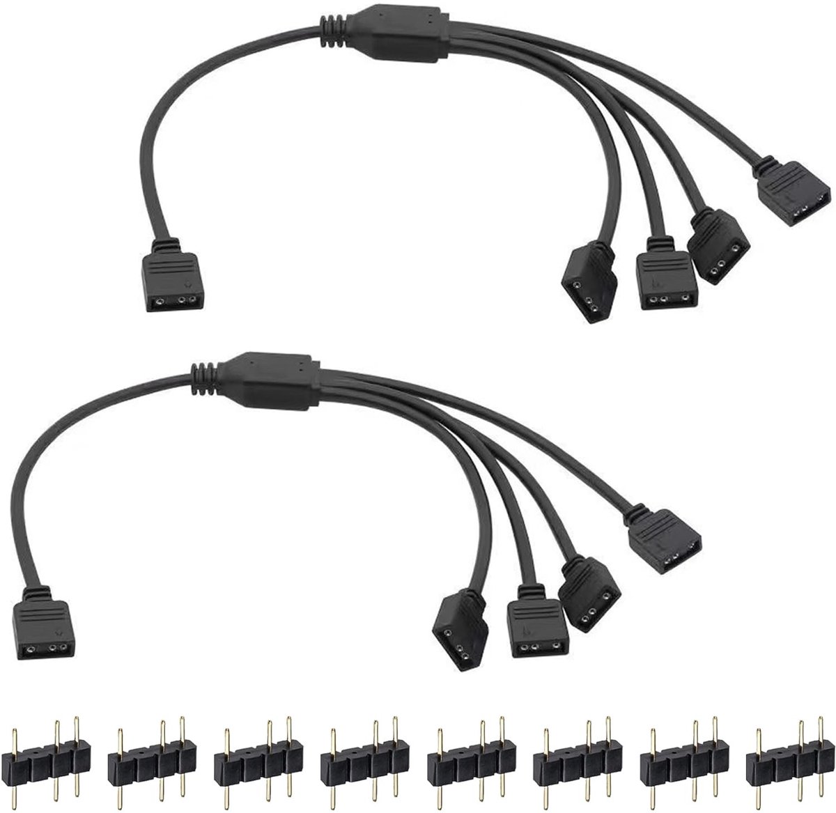 Dailygoody Splitter Kabel - 1 naar 4 - Verbind meerdere fans en LED strips - 30 cm - 3 Pin Connector - Geschikt voor PC-behuizingen